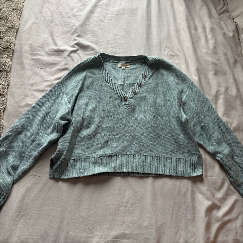 LA Hearts Teal V-Neck cropped Sweater